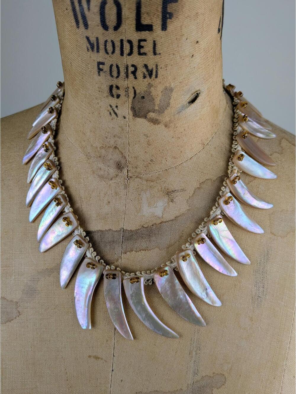 1970's mother of pearl fringe boho necklace